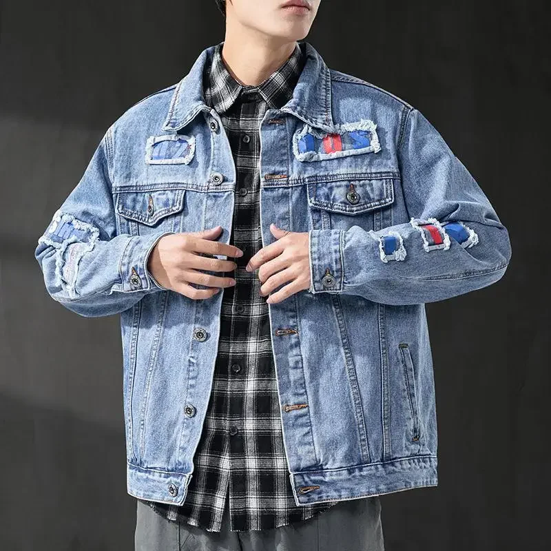 Loose Casual Cowboy Coat for Men Cargo Denim Jackets Man Elatic Trendy Korea Designer Y2k In Lowest Price Menswear Rock Lxury