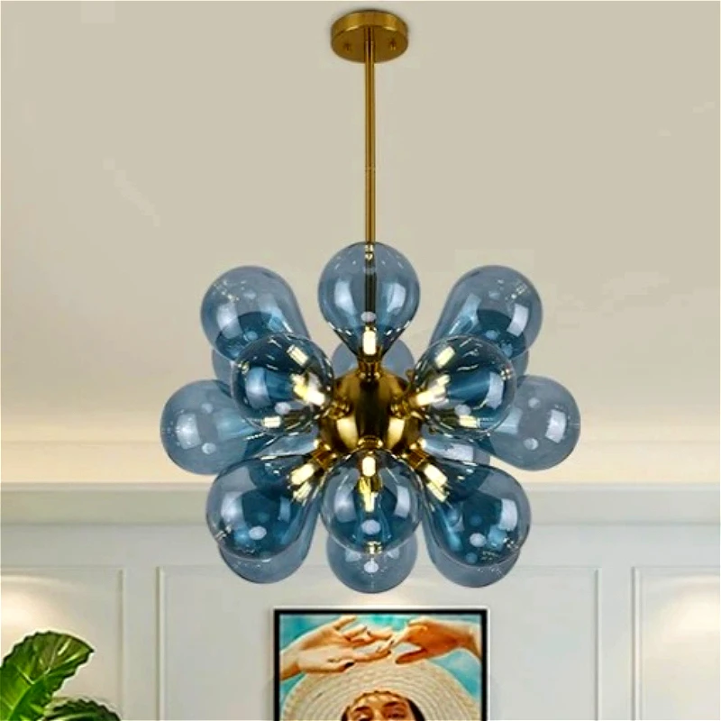 Nordic Luxury Balloon Chandelier Bubble Glass & Metal for Living Room Bedroom G9 Modern Minimalist Multi-head Pendant Light