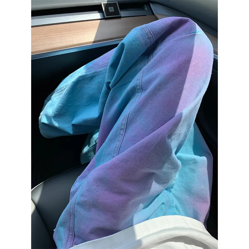 

American High Street adient Jeans Men Summer Thin Hiphop Pants Dyeing Straight Leg Knife Jeans Low Waist Long Pants