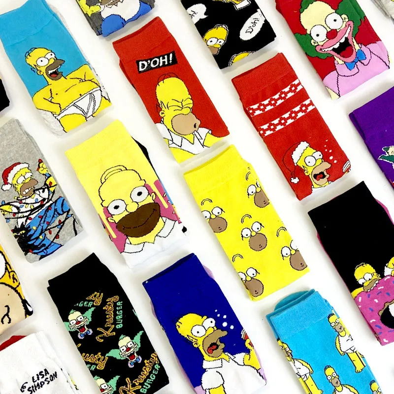 1 Pair The Simpsons Harajuku Autumn Women Men Socks Cartoon Personality Skateboard Socks Anime Middle Tube Cotton Unisex Socks