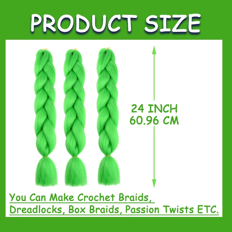 Zielone doczepy do warkoczy 24 cale syntetyczne jumbo crochet twist warkocze do zaplatania box twist doczepy do włosów