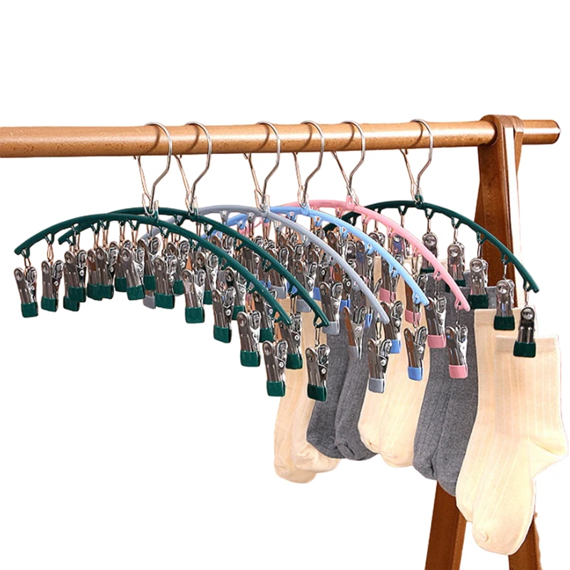 Stainless Steel Clothes Drying Hanger Windproof Clothing Rack 10 Clips Sock Laundry Airer Hanger Underwear Socks Holder Hangers