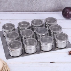 New Magnetic Spice Jar Set Stainless Steel Spice Tins Spice Storage Container Pepper Seasoning Sprays Tools with Spice Label