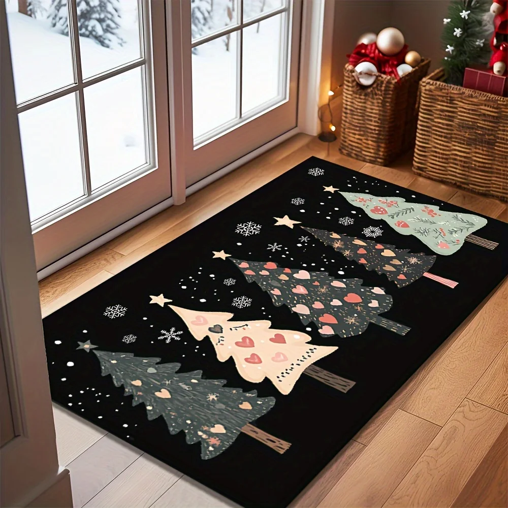 Santa Husky HOME Letter Christmas Ornament Pine Print Non Slip Indoor Entry Mat Holiday Front Door Floor Decor Rug