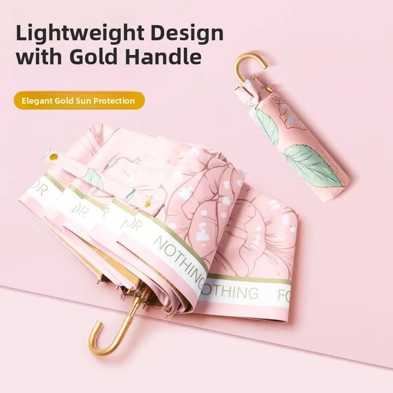 

New Women's Princess Lace Sunshade Umbrella Three-Fold Light Weight Rain And Sun Dual Use Hook at the End of the Handle