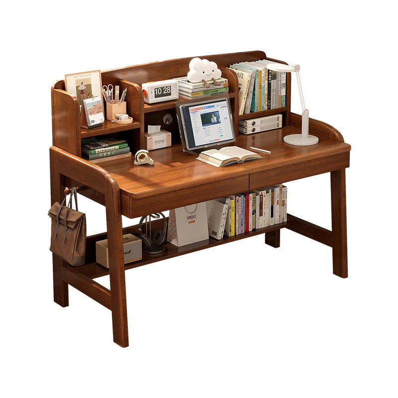 

Premium Solid wood children's study with bookshelf desk student home writing can be lifted bedroom children desks and chairs