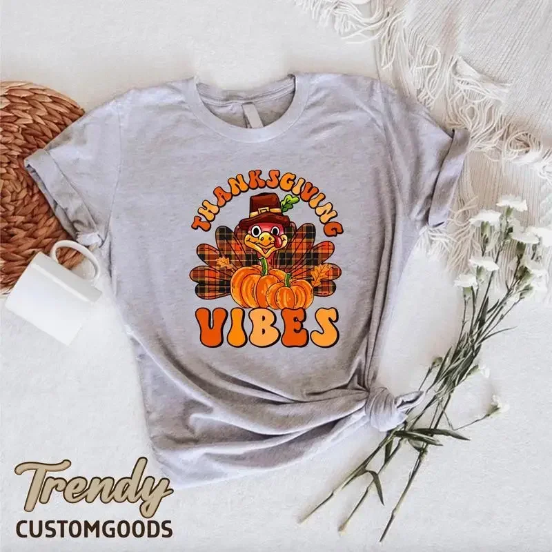 Turkey T Shirt Thanksgiving Vibes Thankful Funny Dinner Pumpkin