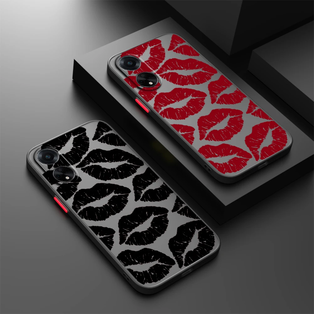 Red Lip Print Kiss Frosted Translucent For OPPO X5 X3 A54S A5 A94 A16 A53S A57 A74 A72 A96 A98 A78 5G Cover Phone Case