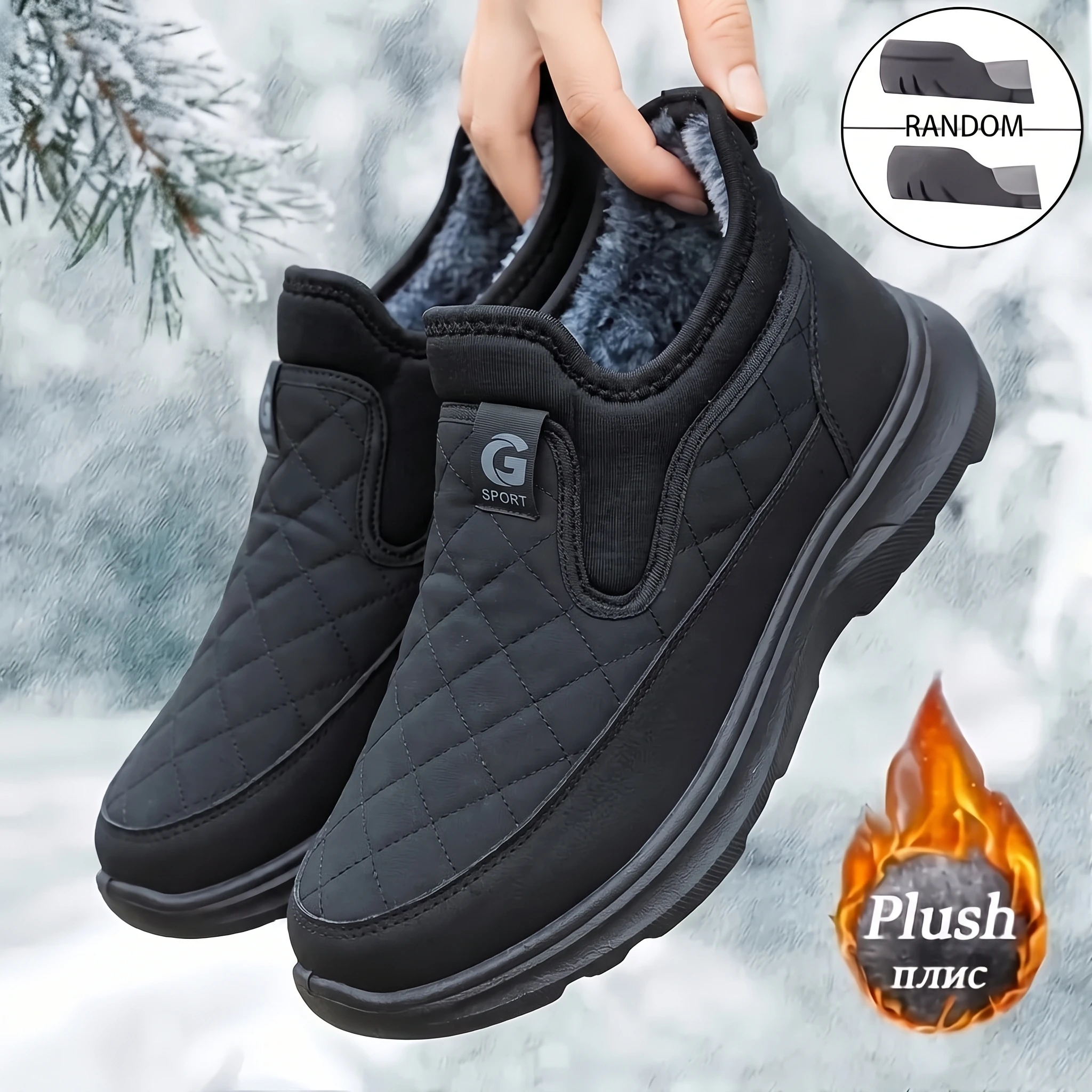 Men's Winter Slip-On Cotton Shoes Warm Fleece Lined Anti-Slip Soft Bottom Thickened Elderly Dad Shoes Easy to Wear