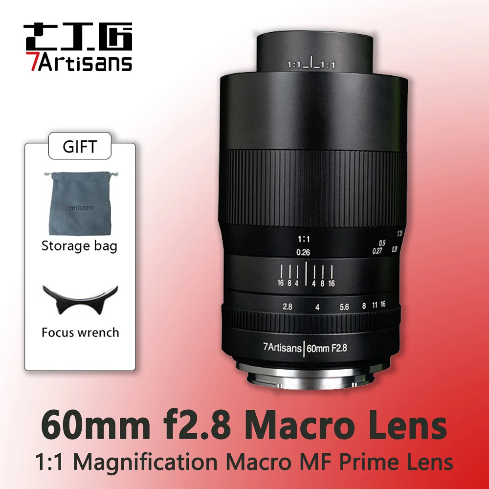 

7artisans 60mm F2.8 1:1 Magnification Macro Prime Lens DSLR Mirrorless Camera for CanonEOS-M Sony E A5000 Fuji FX Micro 4/3 epm1