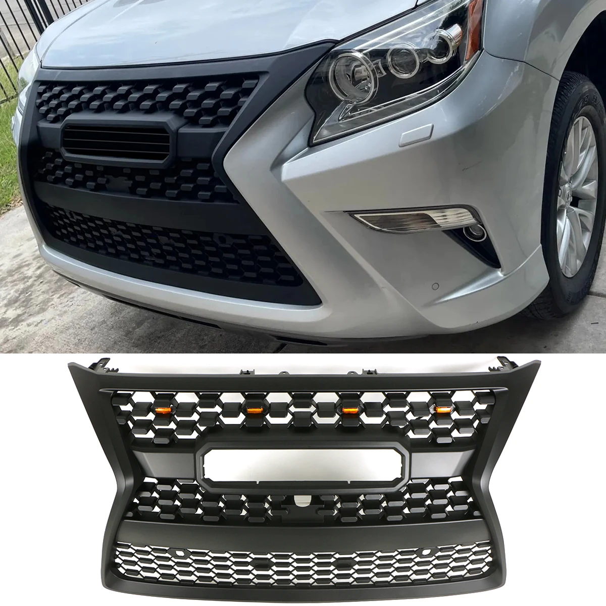 

Front Grille Fit For 2014 - 2019 LEXUS GX460 GX470 Black Grill W/Lights