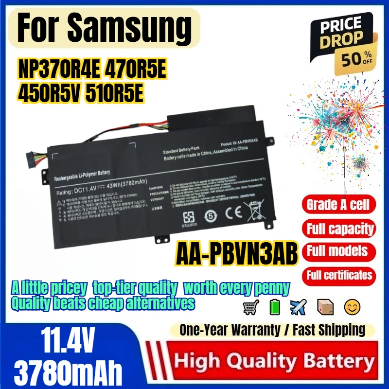 AA-PBVN3AB for Samsung NP370R4E 470R5E 450R5V 510R5E Laptop Battery 0 Cycle High Quality Capacity Battery Replacement Bateria