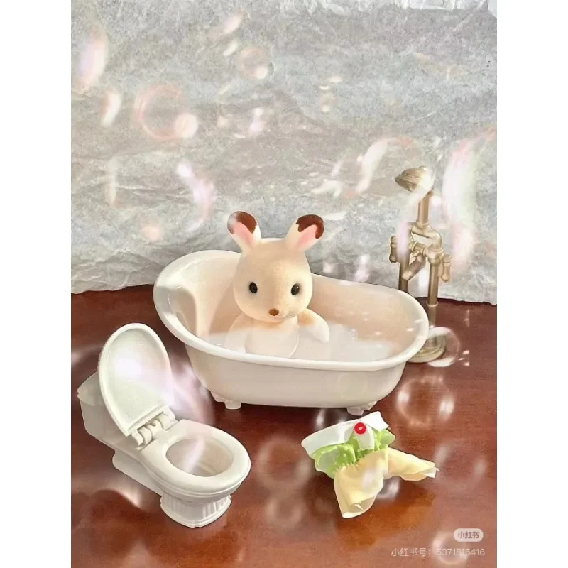Sylvanian Families Anime Girl Figurki Calico kryty ternuriny Autentyczny zestaw mebli czekoladowy królik chłopiec zestaw do kąpieli