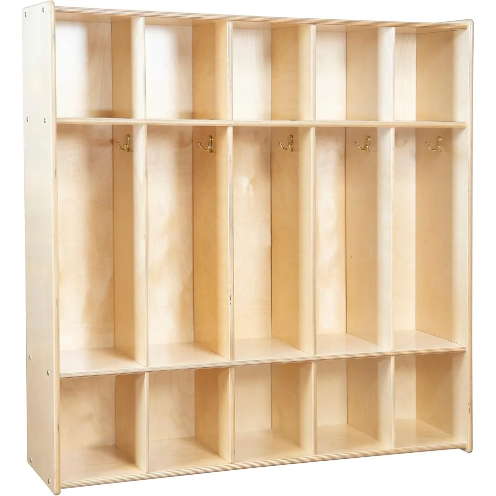 Armario y colgador de mochila Montessori de 5 secciones, escuela, organizador de guardería, muebles de madera con almacenamiento y ganchos para aula