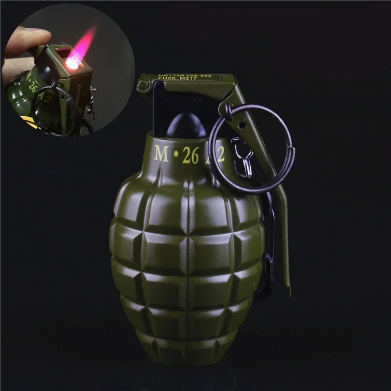 Grenade design Creative Metal Electronic Windproof Lighter Grinding wheel open flame Lighter Men\'s Gift Cigarette Accessories