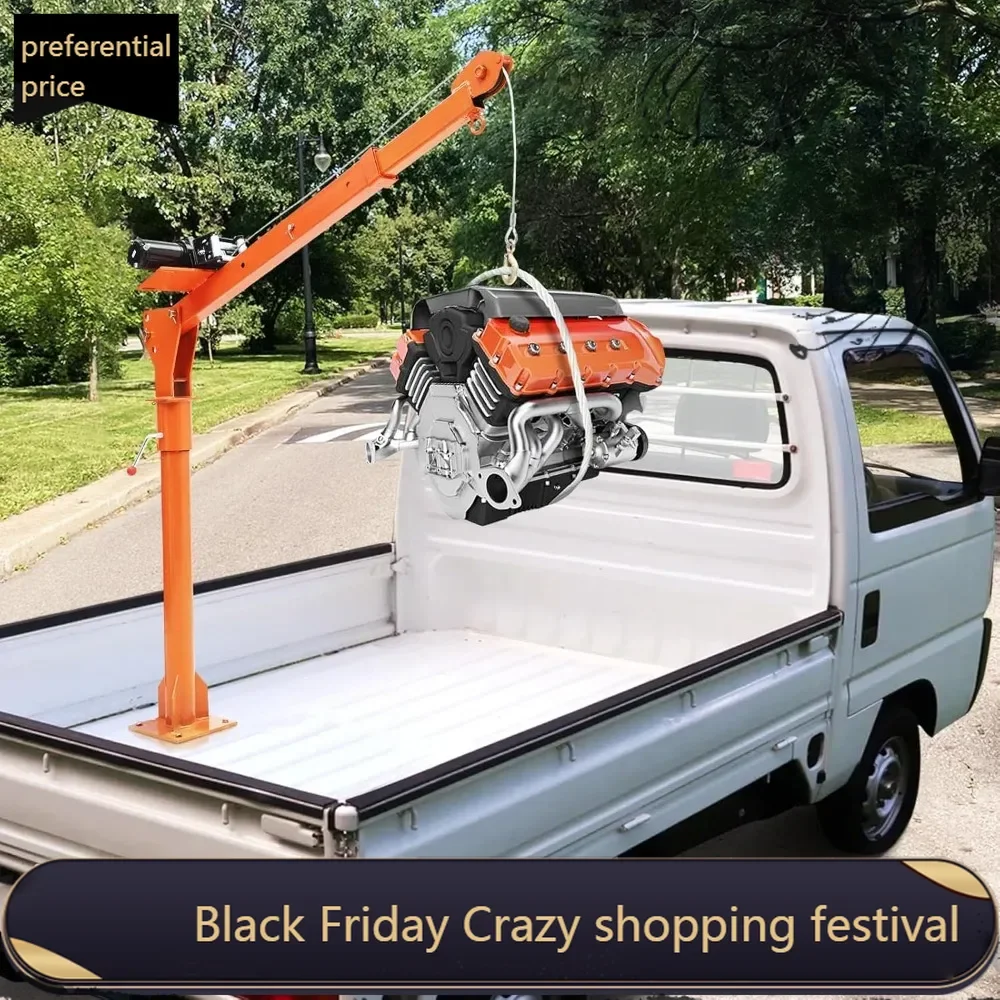 1100 lb Electric Pickup Truck Crane with Electric Winch 3500 lb 12V, Folding Truck-Mounted Crane, Painted Steel Pickup Truck