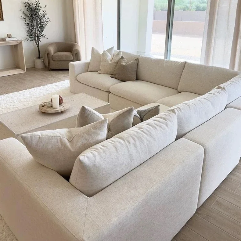

French Cream Wind White Modular Sofa Nordic Minimalist Fabric Multi-Person Cloud Designer Furniture for Apartment Use