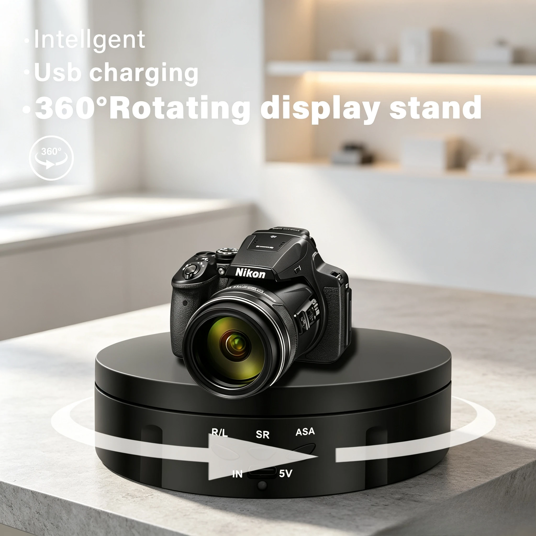 Mirror Jewelry Holder Tabletop Electric Rotating Turntable Display Stand 360° Degree 145mm for Photography Video Shooting Props