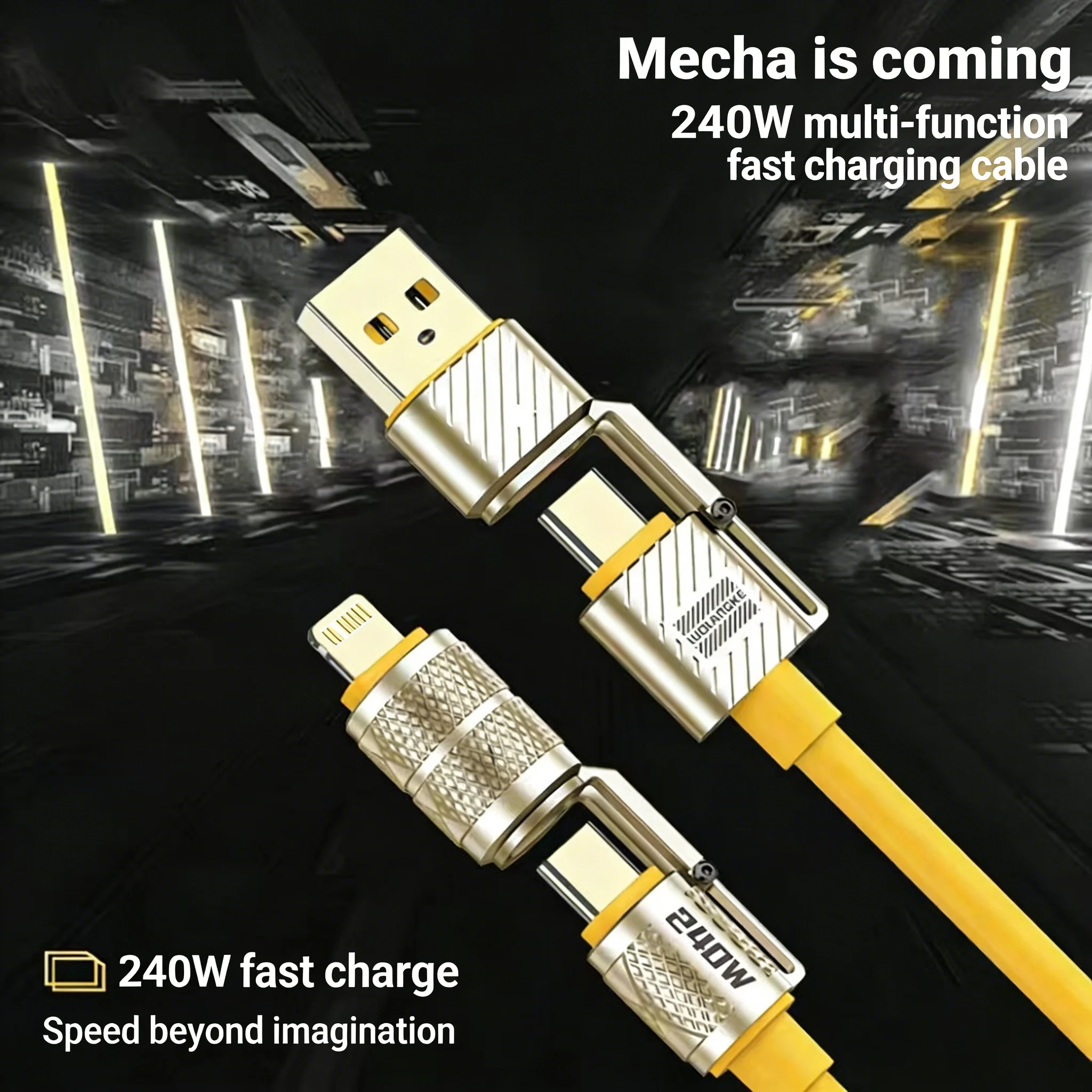 Compact 240W 4 in 1 USB C Fast Charger Cable Zinc Alloy Type C to C for iPhone 15 16 Pro Samsung Huawei Xiaomi 1PCS