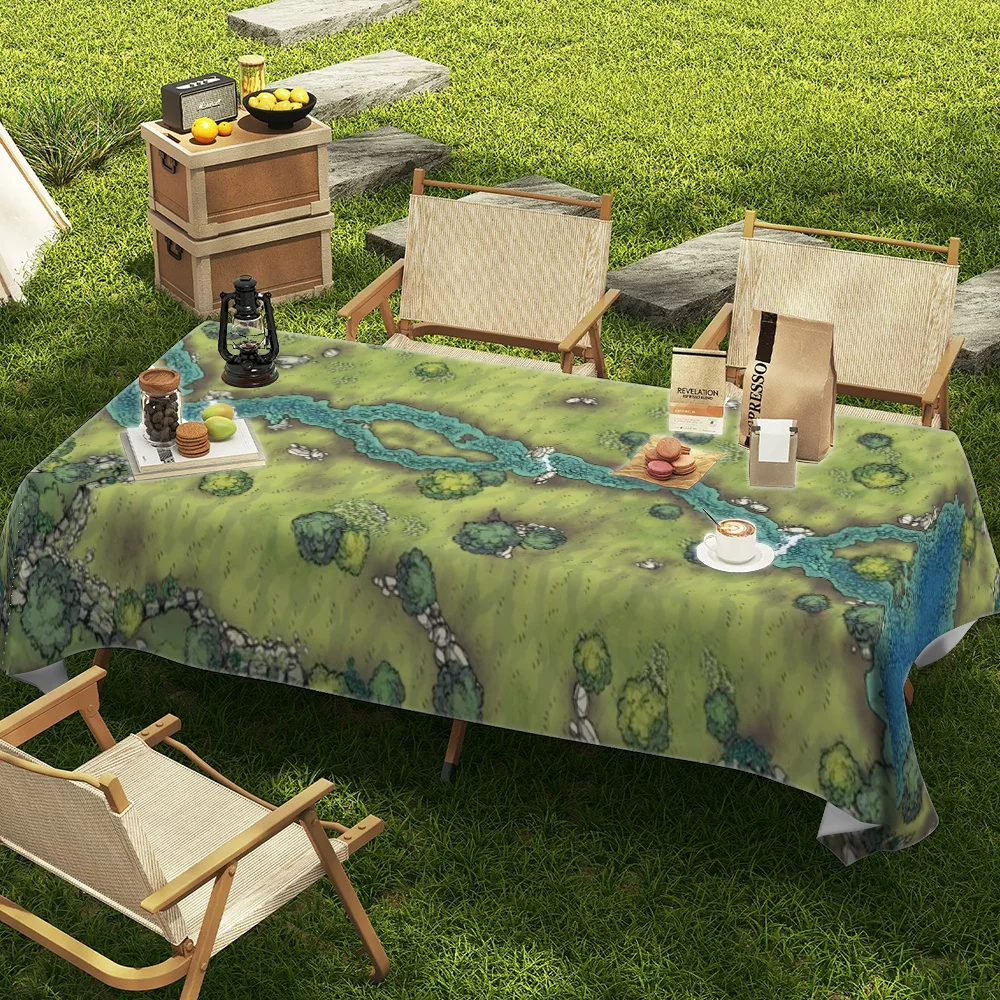 2D exquisite forest, stream and lake map printed tablecloth, rectangular and square tablecloth