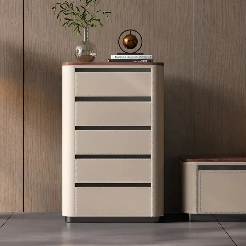 

A50 Walnut saddle leather chest solid wood bedside high-end bedroom storage cabinet