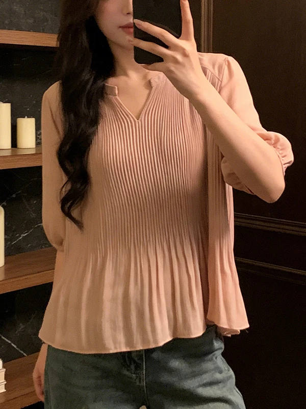 

Женская летняя модная свободная удобная рубашка, однотонная, с рукавом 3/4, универсальный стильный топ в корейском стиле с рукавами-фонариками