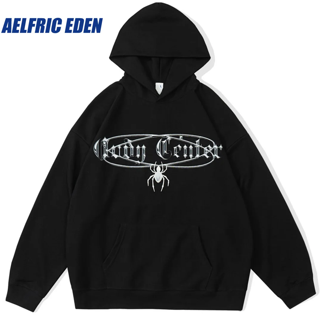 

Aelfric Eden Spider Print Mens Hoodie Streetwear Sweatshirt Y2K Hip Hop Hooded 2023 Harajuku Casual Cotton Punk Pullover Tops