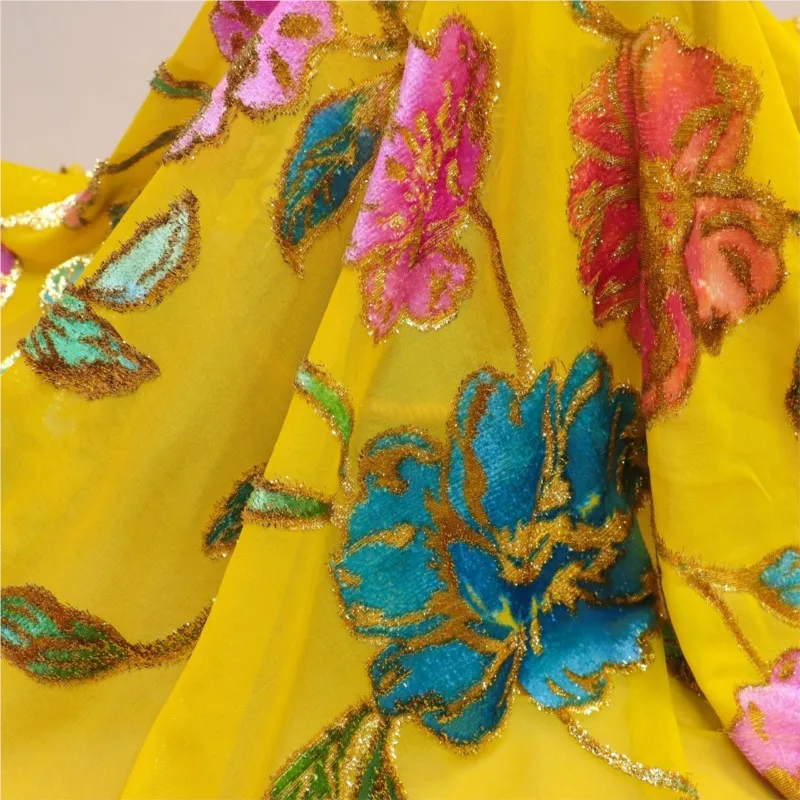 

Woven velvet jacquard positioning hand-painted fabric for high-end dress and cheongsam