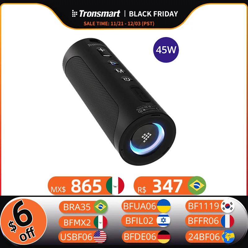 Tronsmart T6 Pro Speaker 45W Portable Speaker with Bluetooth 5.0, Built-in Powerbank, IPX6, 24H Playtime, for Outdoor