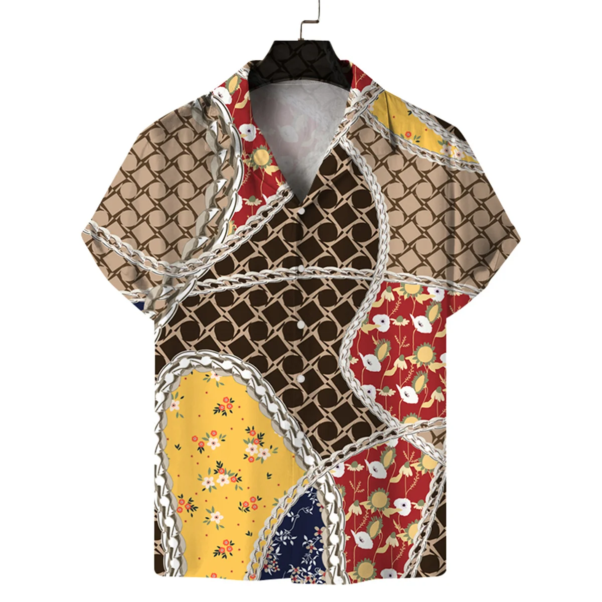 

Men's casual short-sleeved Cuban collar shirt men's personalized printed fashion Hawaiian beach shirt