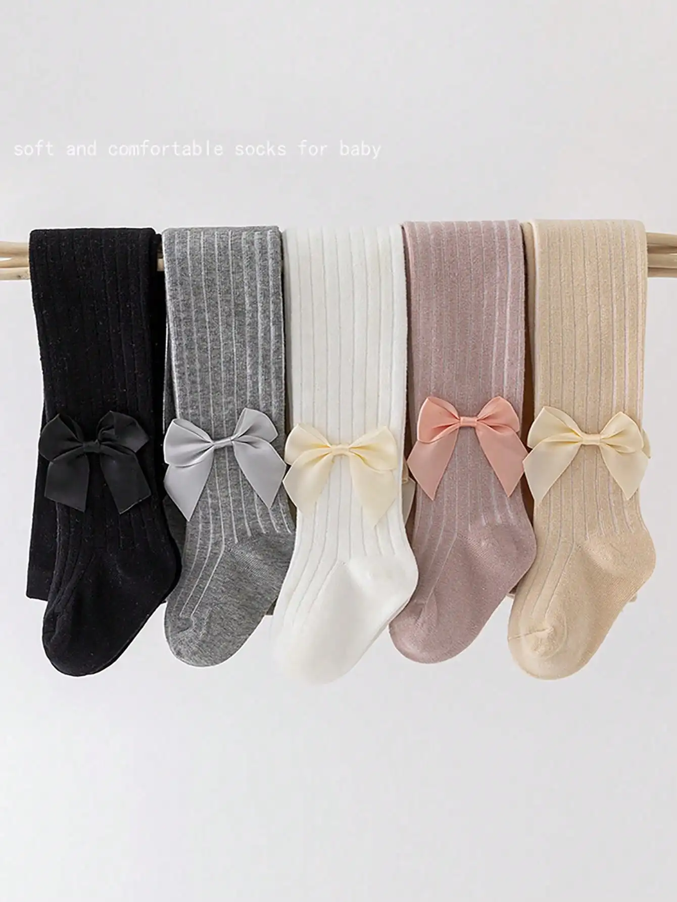 Kids Girls Cotton Knitted Tights Lovely Satin Bow Decor Girls One-Piece Pantyhose Soft Elastic Skin-Friendly Breathable Leggings