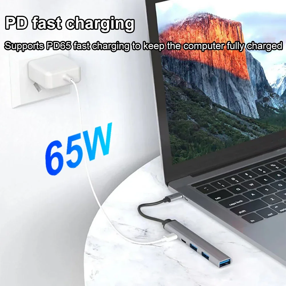 KEBIDUMEI 5 in 2 USB 3.0 HUB High Speed USB C to Type C DATA Transmission PD 65W USB Splitter OTG Adapter For PC Laptop MacBook
