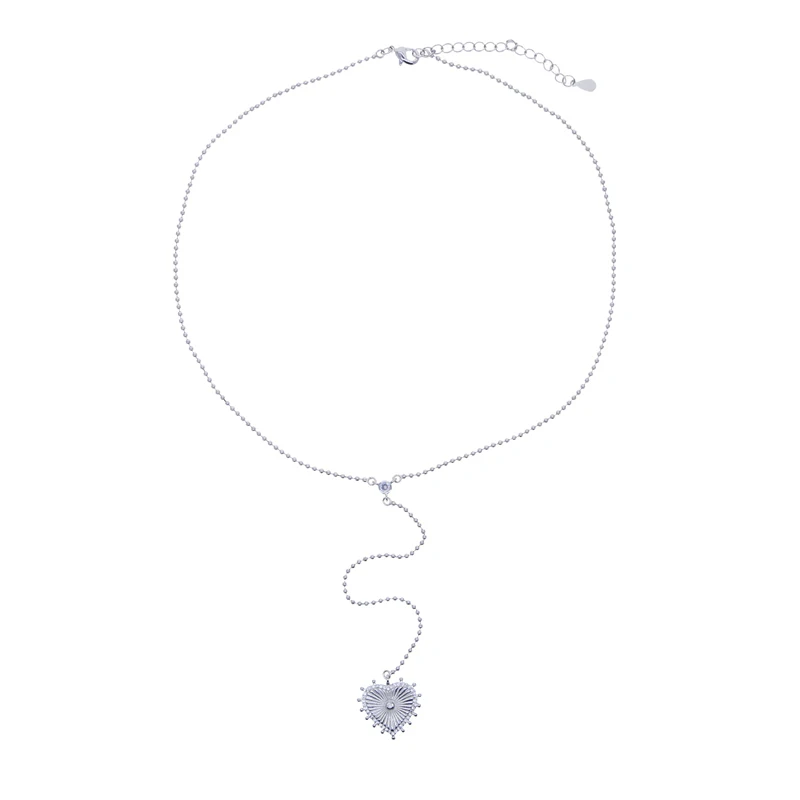 Heart Pendant Fashion Necklace Wholesale High Quality Beaded Chain Sparking CZ Long Sexy Y Larait Women Jewelry