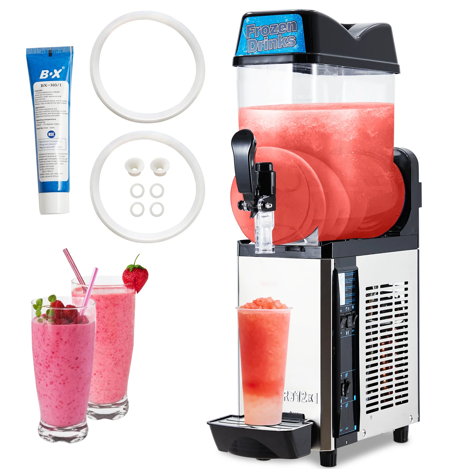 Commercial Slushy Machine 12L, One Tank 3.2 Gal Margarita Machine, 430W Frozen Drink Machine, Food-Grade PC Tanks for Restaurant