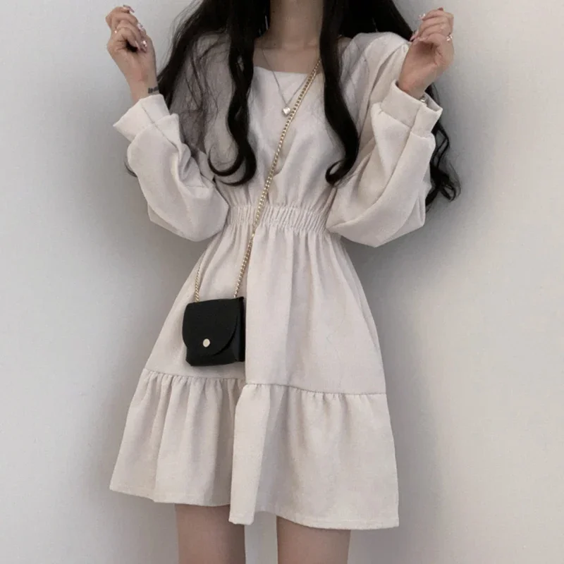 Summer Dress Dresses Square Collar A-Line Sweet Vintage Design High Waist Mini Length Soft Dress for Women Black White Cheap