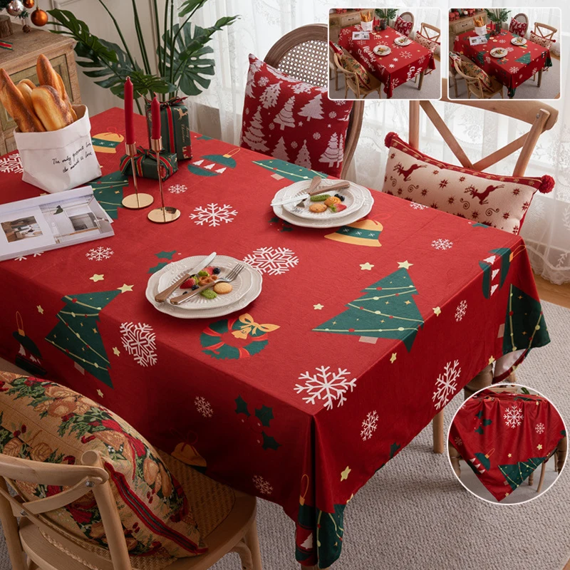 Couverture de Table de noël en flanelle, motif imprimé, nappe réutilisable pour décor de fête de vacances, cadeau du nouvel an, décorations de table
