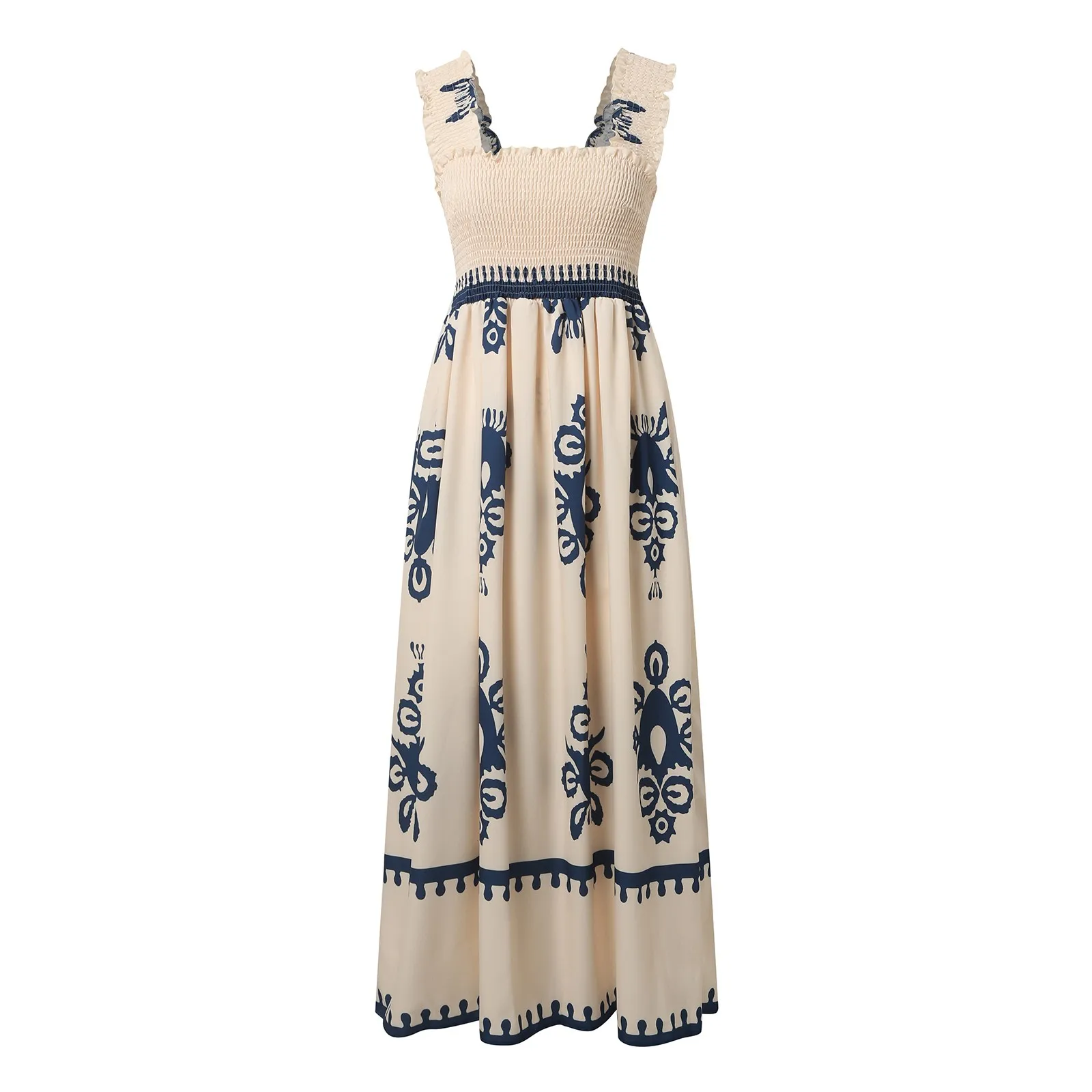 Sukienka damska Flowy Print Summer Boho Vacation Maxi Dress Summer Sleeveless Pleated Maxi Dress Eleganckie seksowne stroje damskie