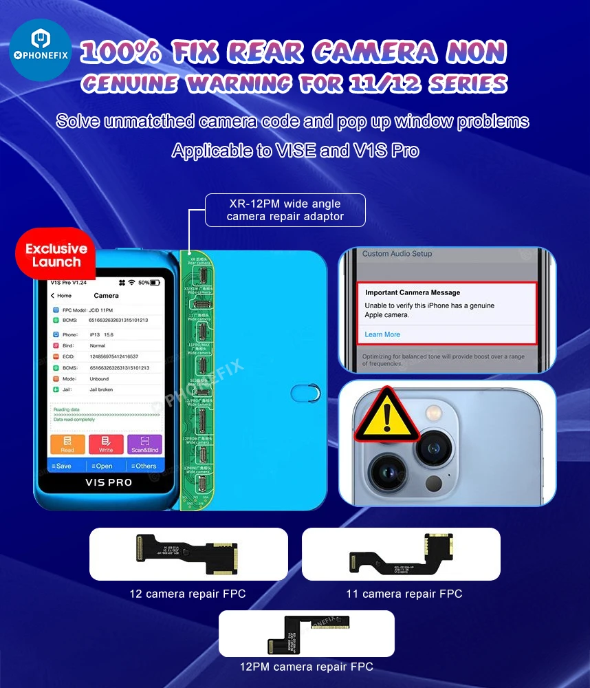 JC Soldering Type Rear Camera Flex Cable for iPhone 11 12 13 14 15 ProMax Solve the problem of mismatched lens codes and pop-ups