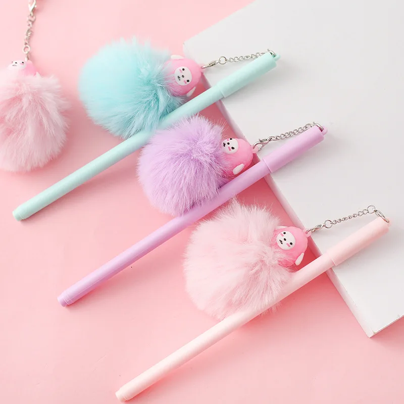 

24PCS Alpaca hair ball cute Rollerball pen student pendant cartoon fountain pen signature pen