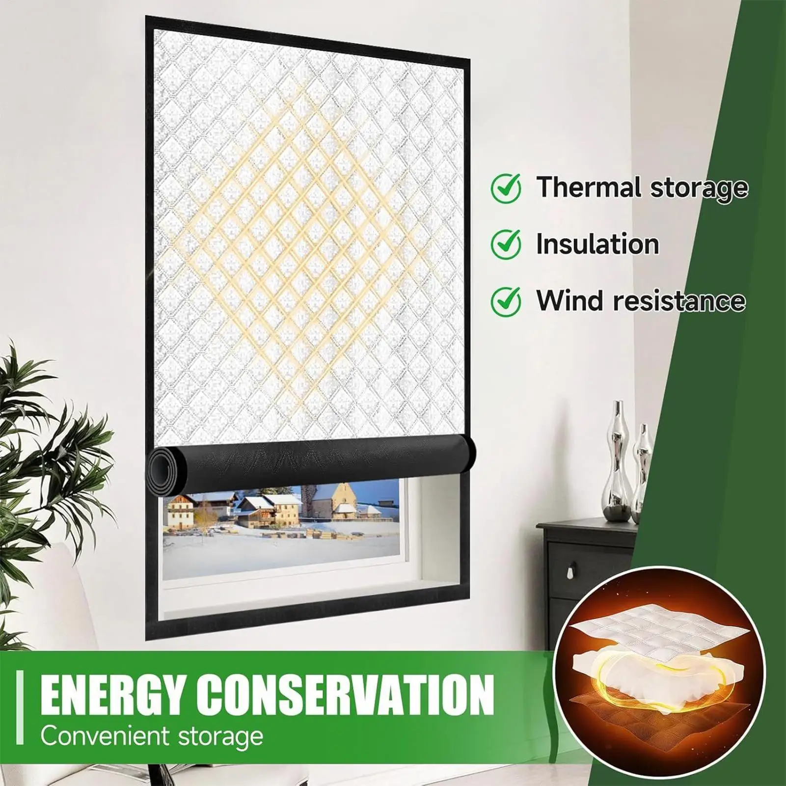 Tragbare Thermo-Verdunkelungsfensterabdeckung, isolierte Decke, 39 x 71 Zoll, Oxford-Stoff, kaltes Wetter, aufrollbare Fensterdichtung für Zuhause, Wohnheim