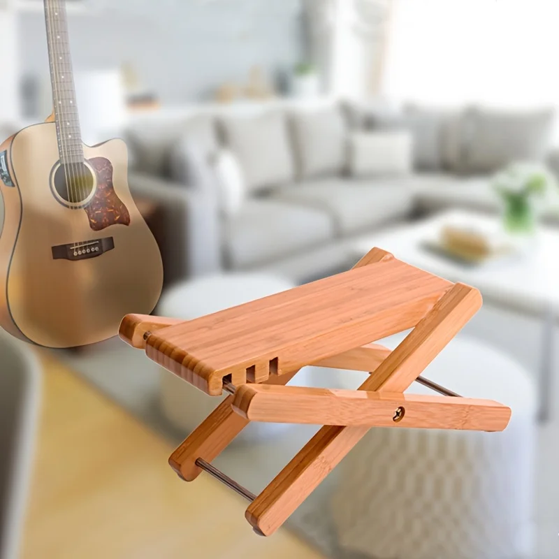 Guitar Foot Stool Wood Wooden Footrest Folding Leg Classical Footstool Adjustable Height Non-Slip Portable Foldable Bamboo Pedal