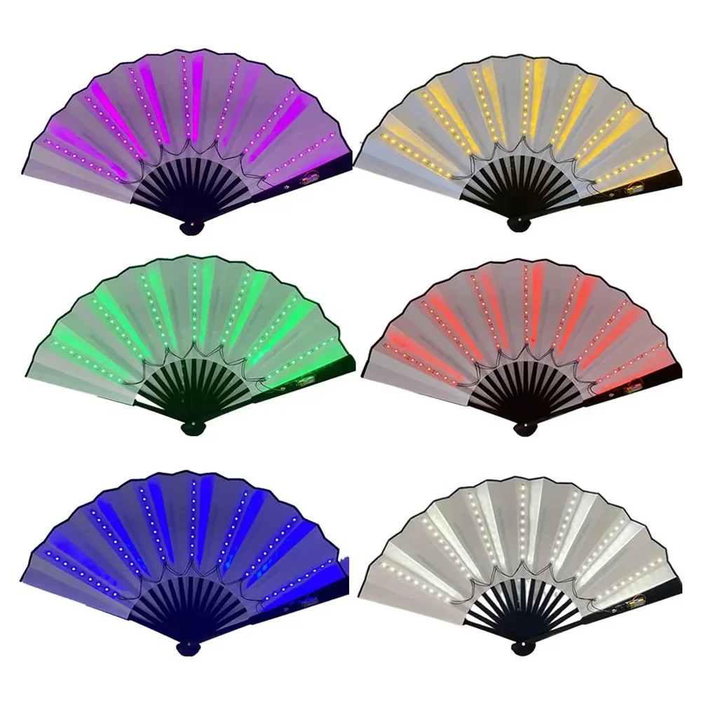 LED Foldable Handheld Fan Glowing Fluorescent Color Change Fans For Night Performance DJ Bar Club Room Party Decoration