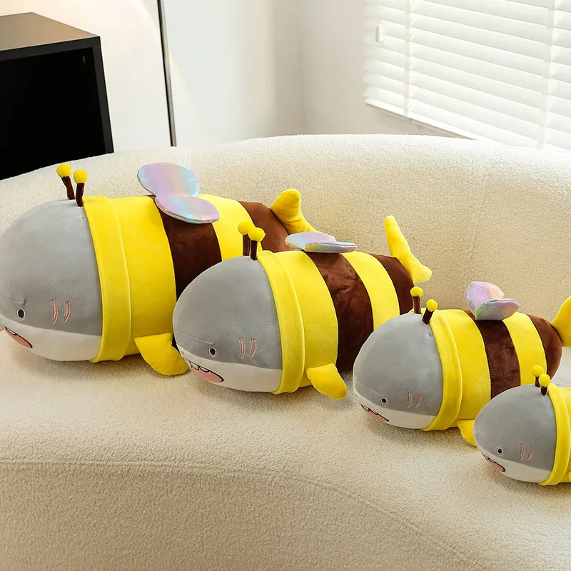 

28/38/48cm New Trendy Cartoon Pillow Shark Bee Creative Plush Toy Super Soft Elastic Cotton Pillow Backrest Perfect Gift
