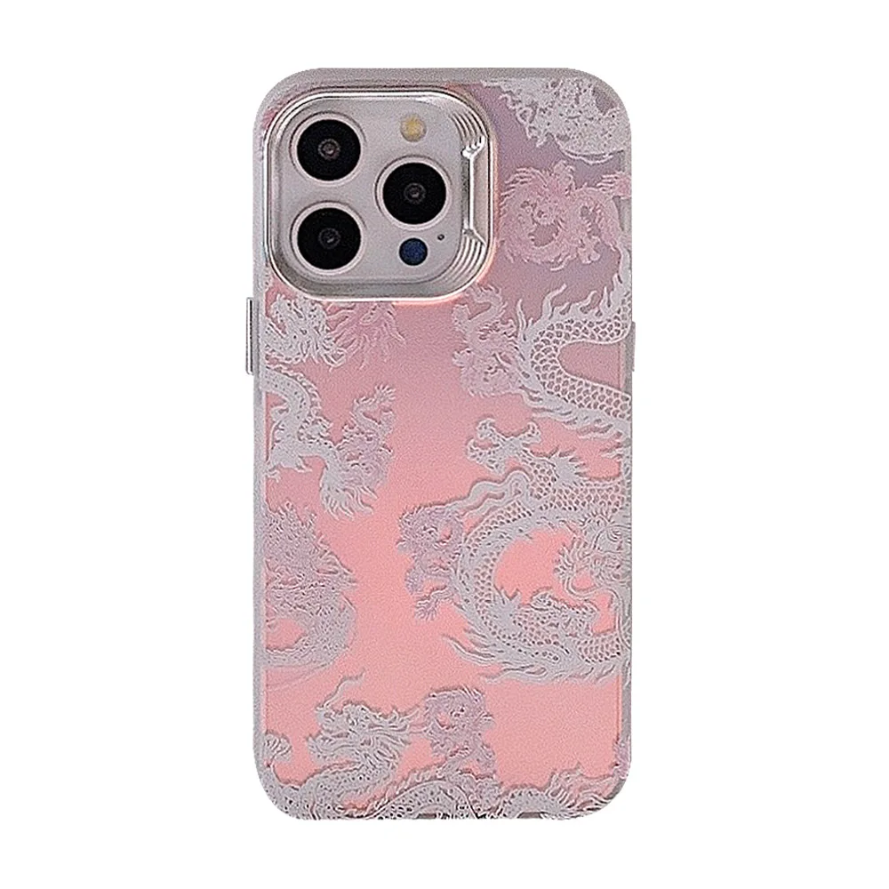 2024 Pink Dragon Pattern Matte Laser Gradient Phone Case For iPhone 15 14 13 12 11 Pro MAX duricrust Shockproof Cover