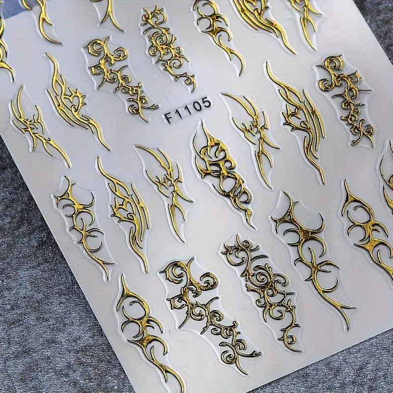 Autocollants pour ongles gothiques, ceinture Punk, 3D, auto-adhésifs, ligne or argent, autocollants pour Nail Art, épines rétro, lignes de flamme, Design d'ongles
