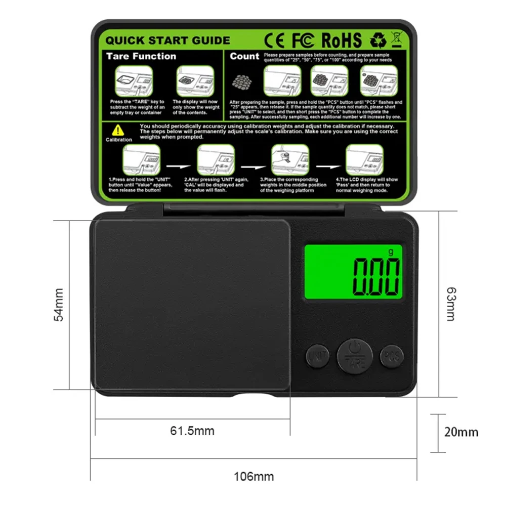 مقياس الجيب الرقمي الصغير المحمول عالي الجودة ABS الذهب وزن المجوهرات مع إضاءة خلفية LCD كبيرة أدوات وزن العلامة التجارية الجديدة