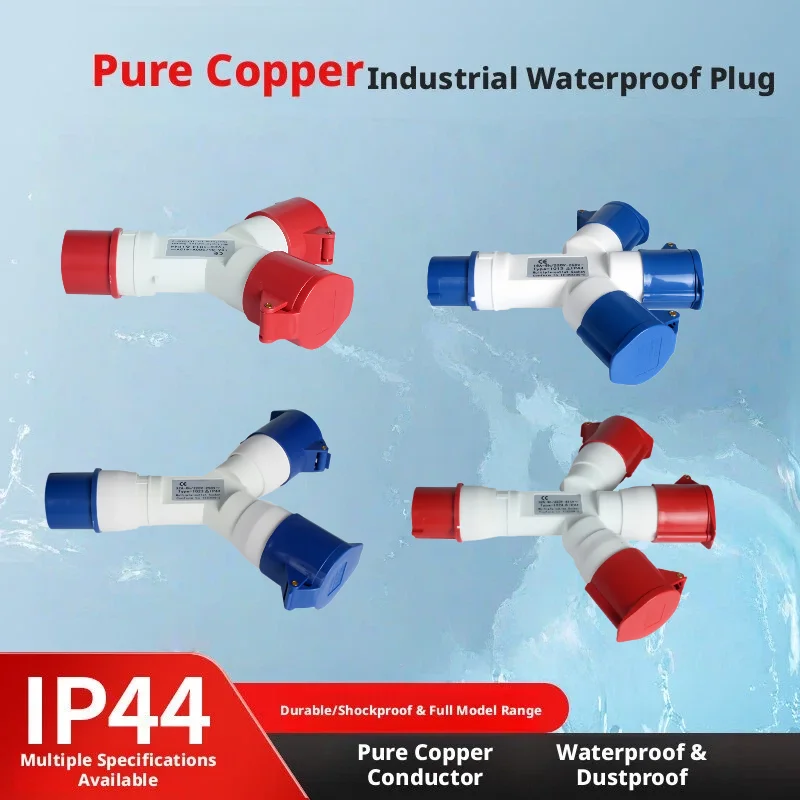Conector Industrial de Alta Resistencia: Clasificación IP44, 32A Máx., Cable de 1–6 mm², Rojo/Azul, para Uso en Construcción y Fábricas al Aire Libre