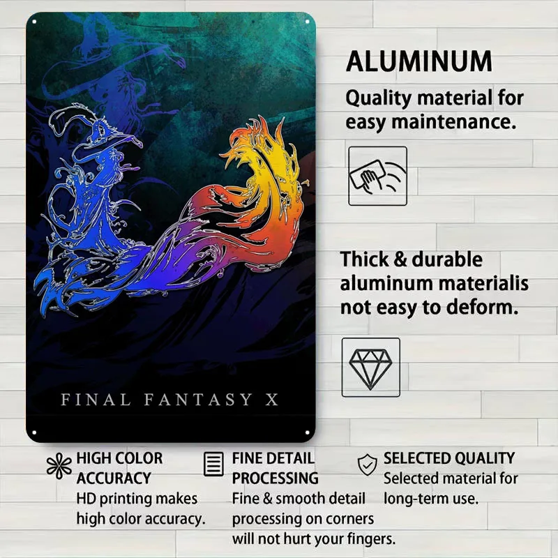فاينل فانتسي X علامات صفيح لعبة فيديو ملصق ملصق بار علامة معدنية مخصصة لتزيين جدران الفن صور جدار ديكور الغرفة #4