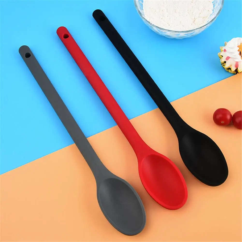 Large Long Handle Silicone Spoon Kitchen Cooking Baking Heatproof Spoon Food Stirring Grade Silicone Cooking Utensil Kitchenware