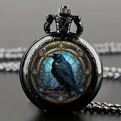 Unique Vintage Black Crow Mini Quartz Pocket Watch,Necklace Pendant With World Time Feature, Ideal Gift For Men & Women and Kids